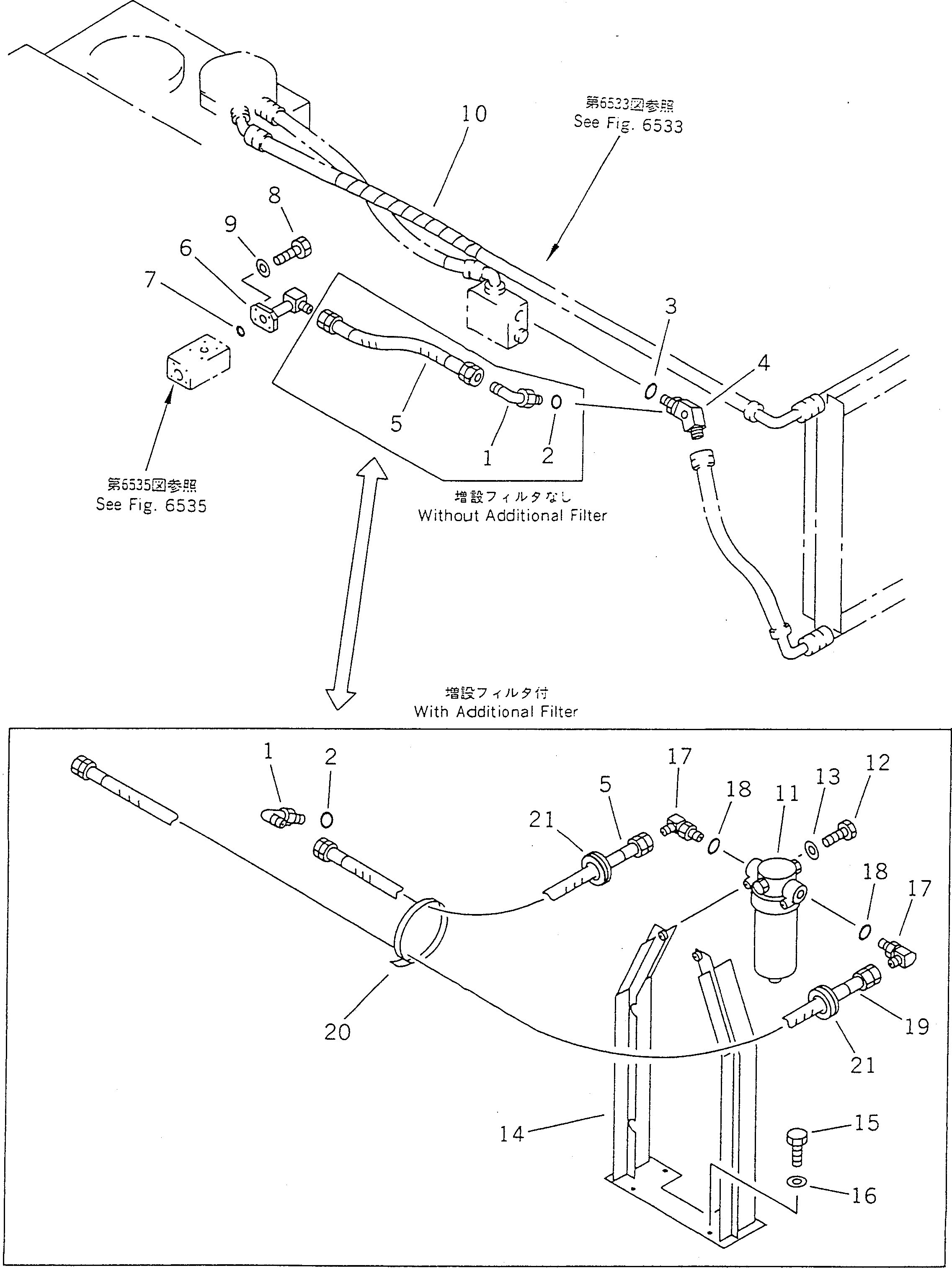 Komatsu parts book diagram for PC100-5 S/N 28001-UP: HYDRAULIC PIPING (OIL COOLER AND RETURN LINE) (2/2)              (FOR BRAKER AND OTHER ATTACHMENT)(#28001-32401)
