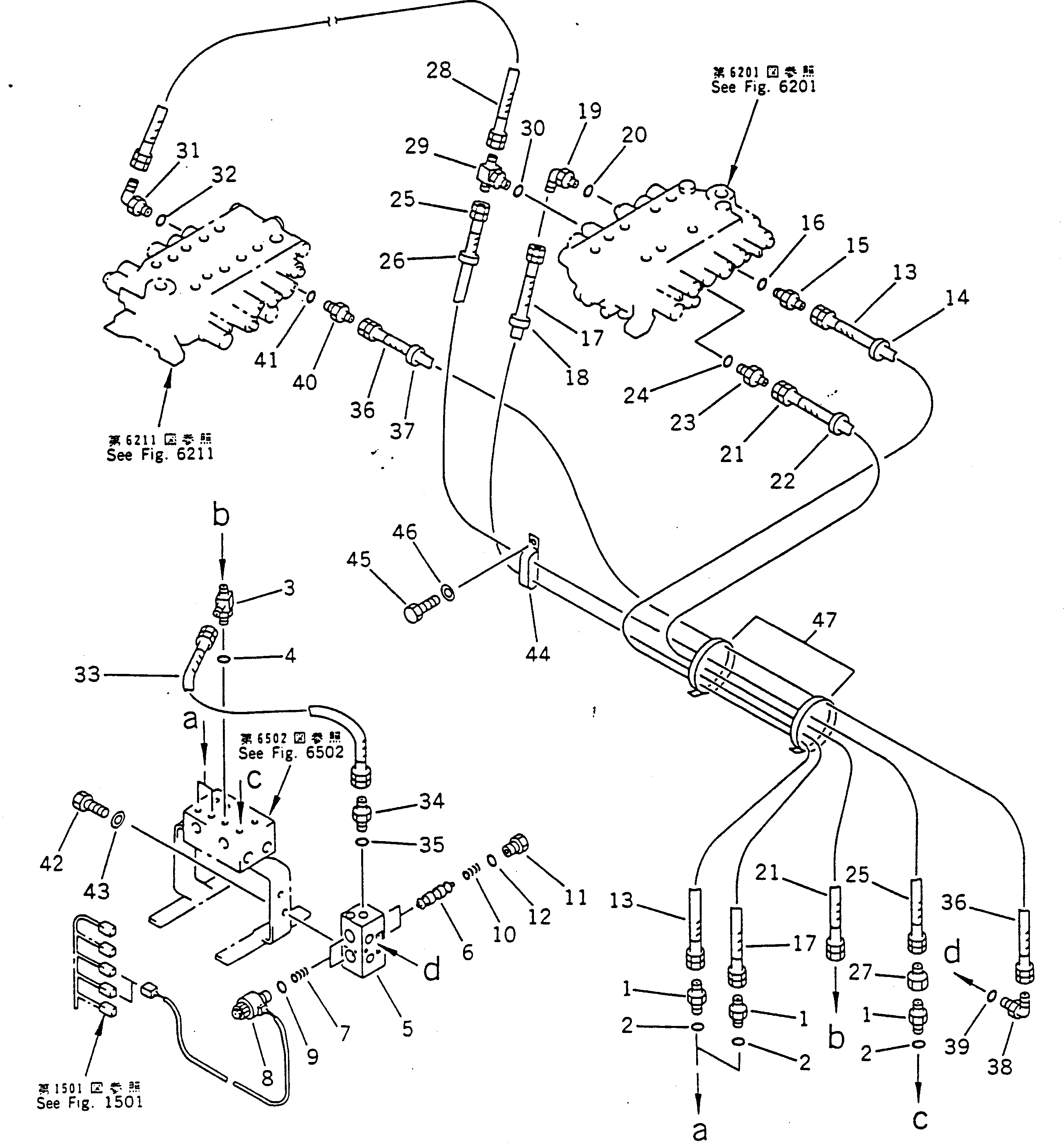 Komatsu parts book diagram for PC100-5 S/N 28001-UP: HYDRAULIC PIPING (P.P.C. PIPING 1/2) (FOR WRIST CONTROL LEVER)(#32402-)