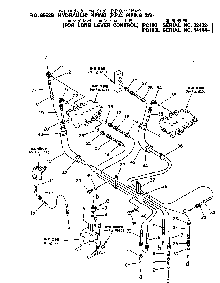 Komatsu parts book diagram for PC100-5 S/N 28001-UP: HYDRAULIC PIPING (P.P.C. PIPING 2/2) (FOR LONG LEVER CONTROL)(#32402-)