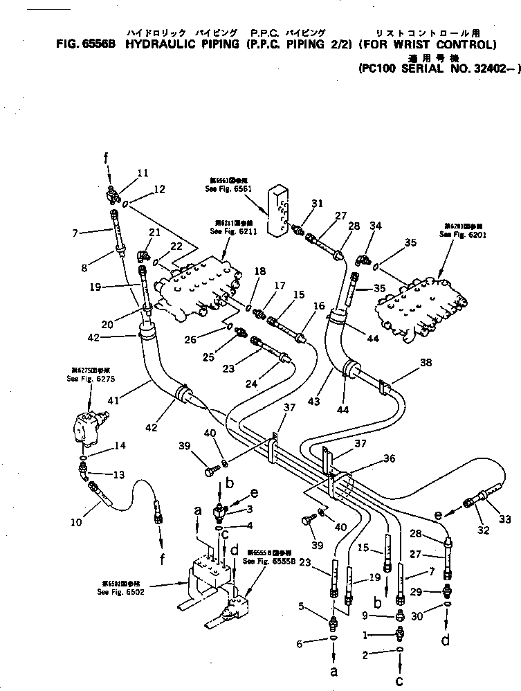 Komatsu parts book diagram for PC100-5 S/N 28001-UP: HYDRAULIC PIPING (P.P.C. PIPING 2/2) (FOR WRIST CONTROL LEVER)(#32402-)