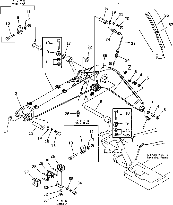 Komatsu parts book diagram for PC100-5 S/N 28001-UP: BOOM(#28001-29805)