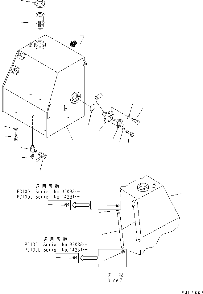 Komatsu parts book diagram for PC100-5 S/N 28001-UP: FUEL TANK(#29806-)