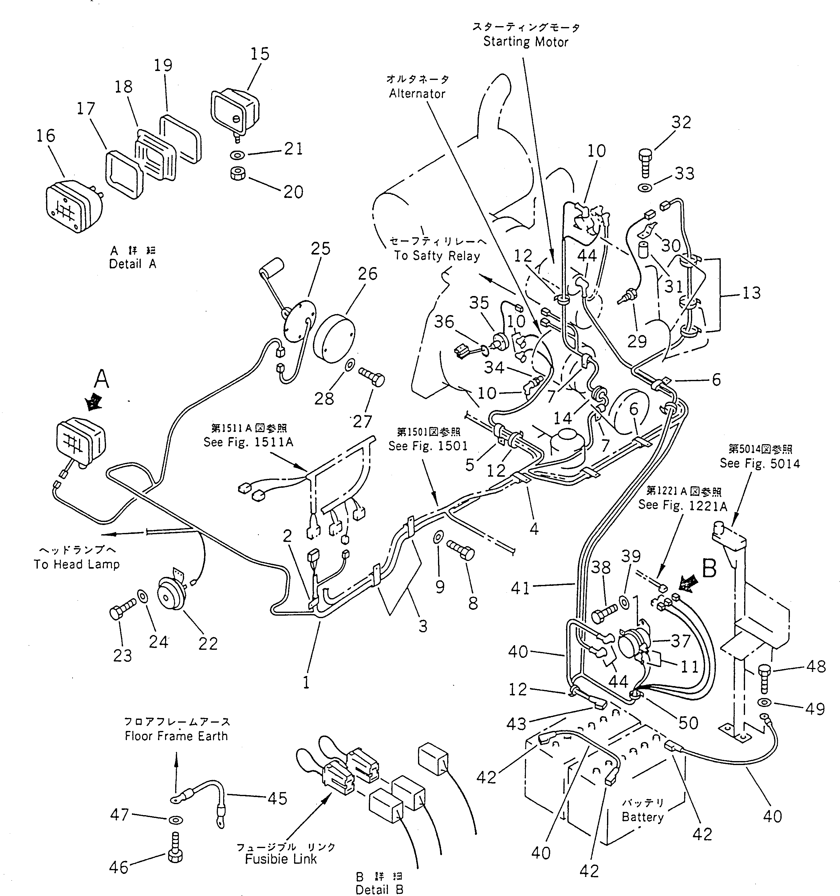 Komatsu parts book diagram for PC100-5 S/N 28001-UP: ELECTRICAL SYSTEM (WORK LAMP ? HORN AND SENSOR LINE)(#32402-)