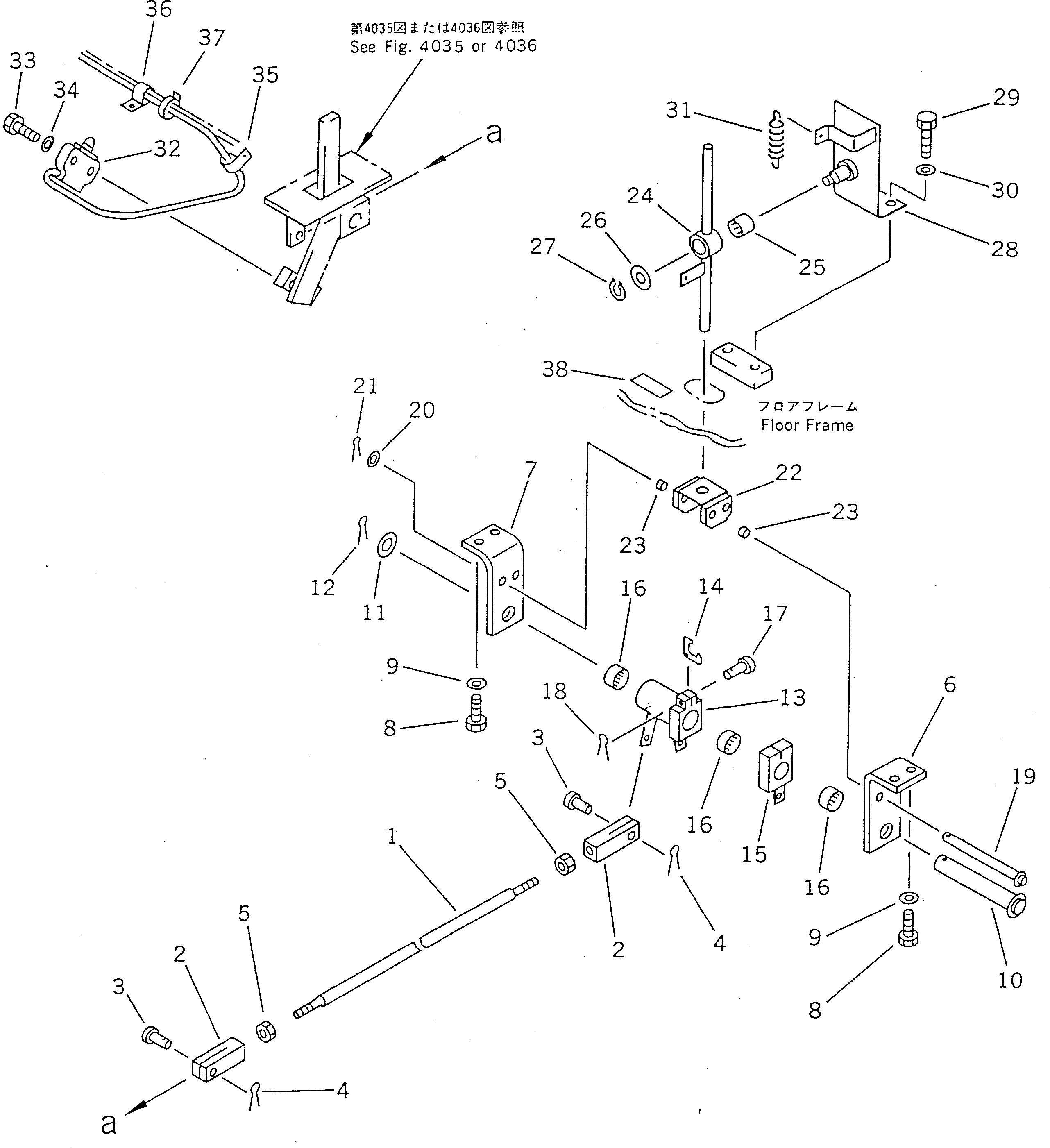 Komatsu parts book diagram for PC100-5 S/N 28001-UP: CONTROL PEDAL AND LINKAGE (2/3) (CRUSHER AND OTHER ATTACHMENT)(#32402-)