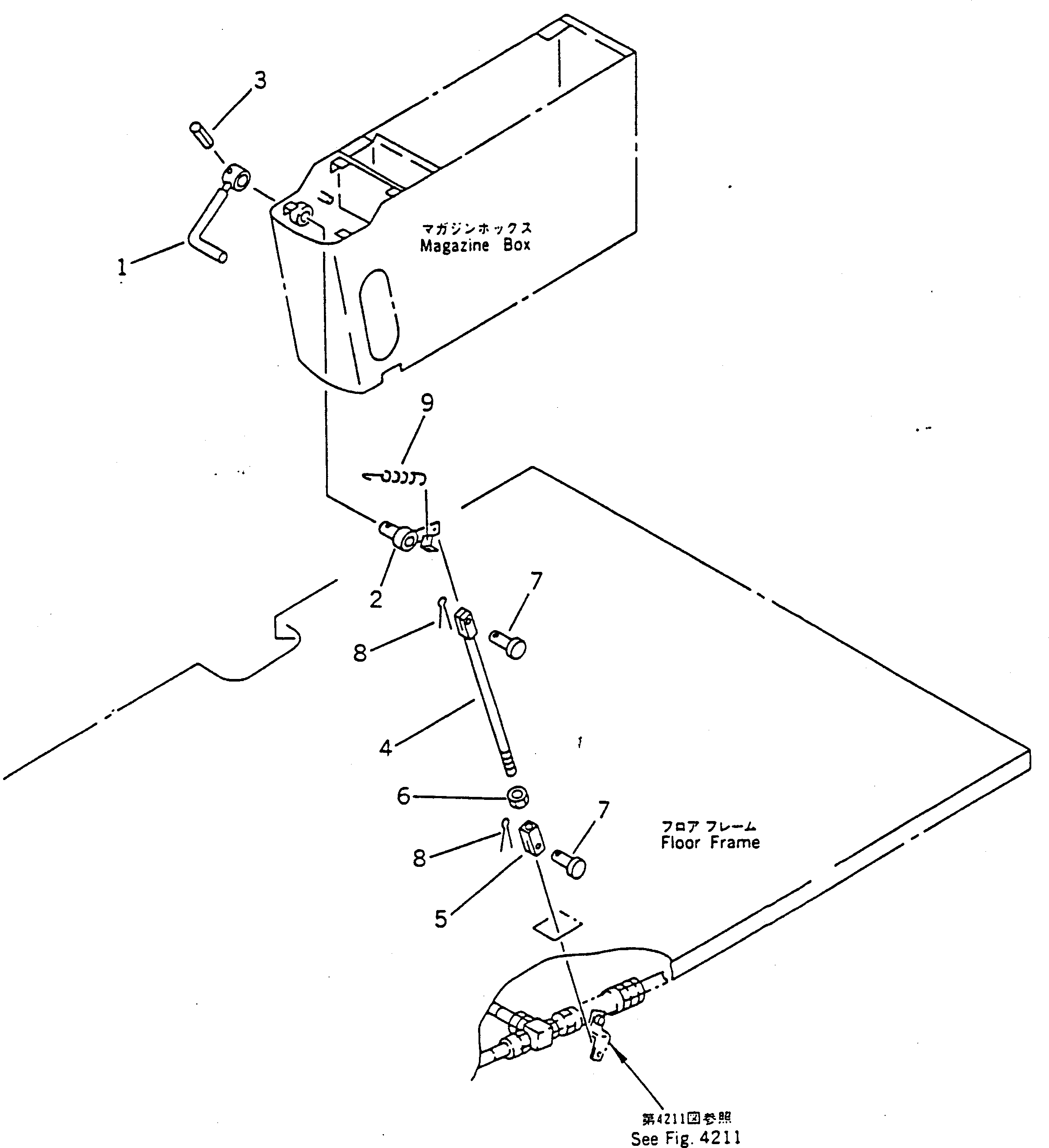 Komatsu parts book diagram for PC100-5 S/N 28001-UP: WORK EQUIPMENT LOCK LEVER (FOR LONG LEVER CONTROL)(#28001-29805)