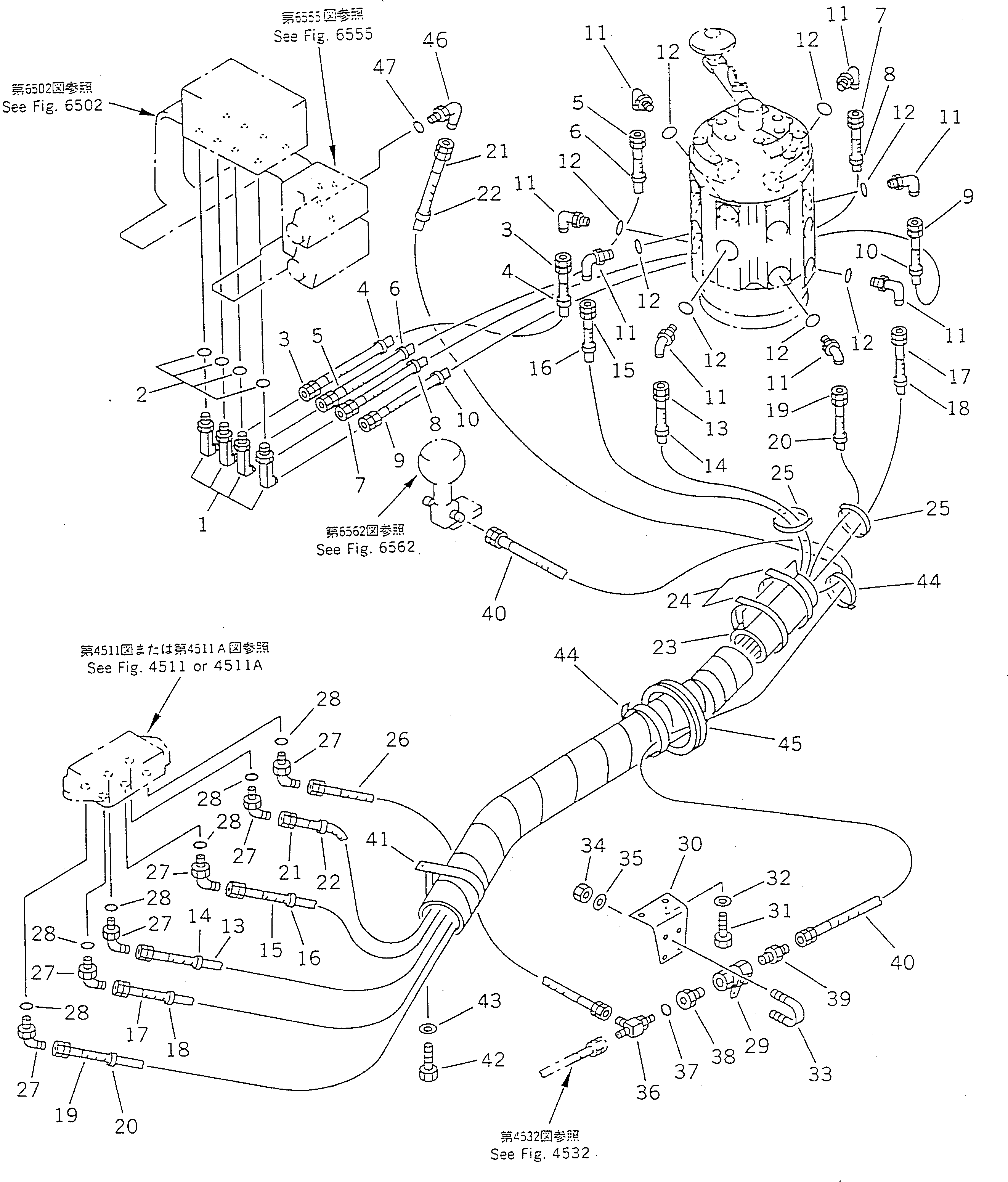 Komatsu parts book diagram for PC100-5 S/N 28001-UP: HYDRAULIC PIPING (WORK EQUIPMENT CONTROL ? L.H.) (MULTI PATTERN)  (FOR WRIST CONTROL) (FOR JAPAN)(#29806-29992)