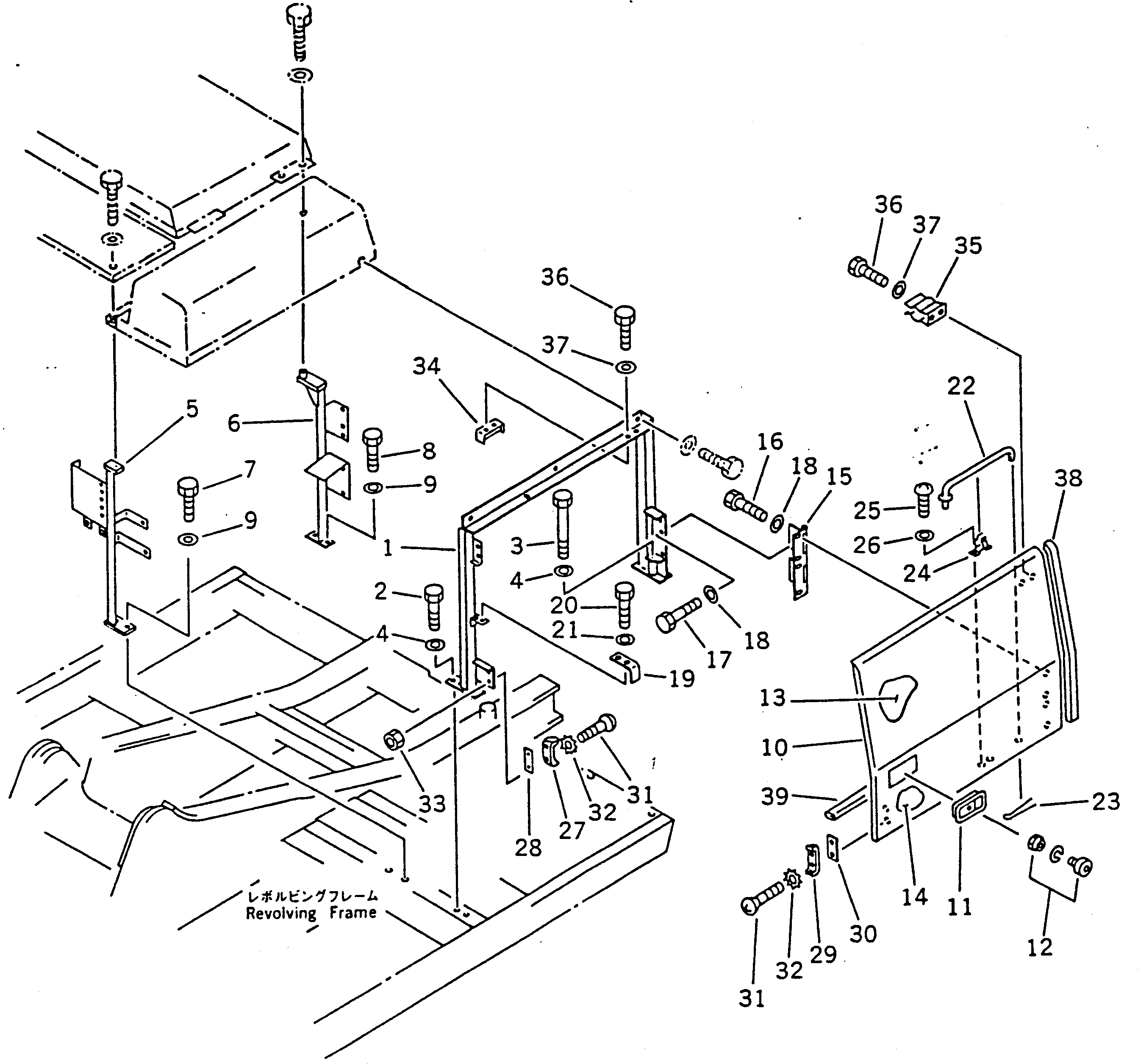 Komatsu parts book diagram for PC100-5 S/N 28001-UP: LEFT SIDE COVER (PC100SS)(#28001-29805)