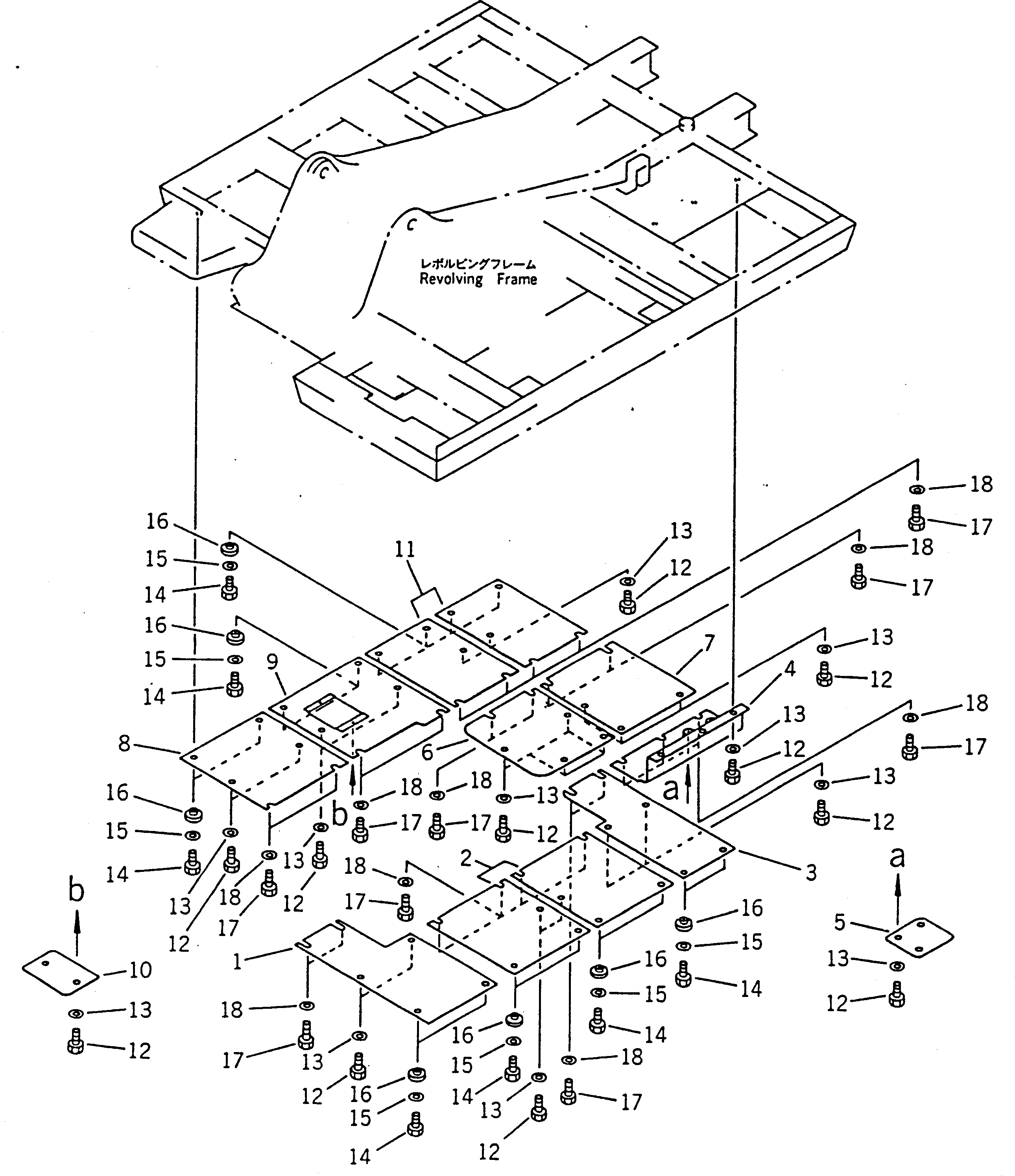 Komatsu parts book diagram for PC100-5 S/N 28001-UP: REVOLVING FRAME FULL UNDER COVER(#28001-29805)