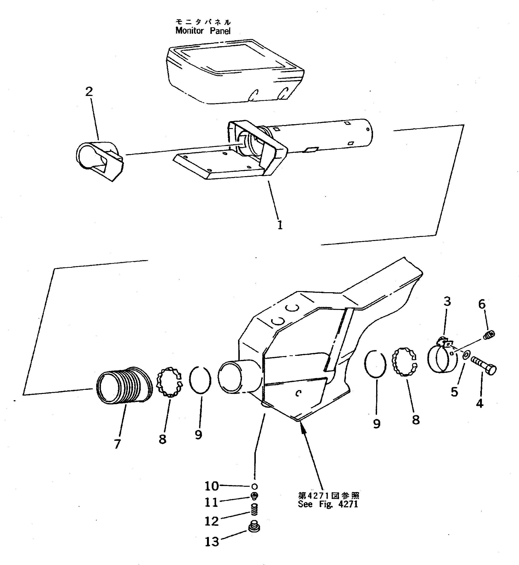 Komatsu parts book diagram for PC100-5 S/N 28001-UP: MONITOR PANEL BRACKET (FOR WRIST CONTROL LEVER)