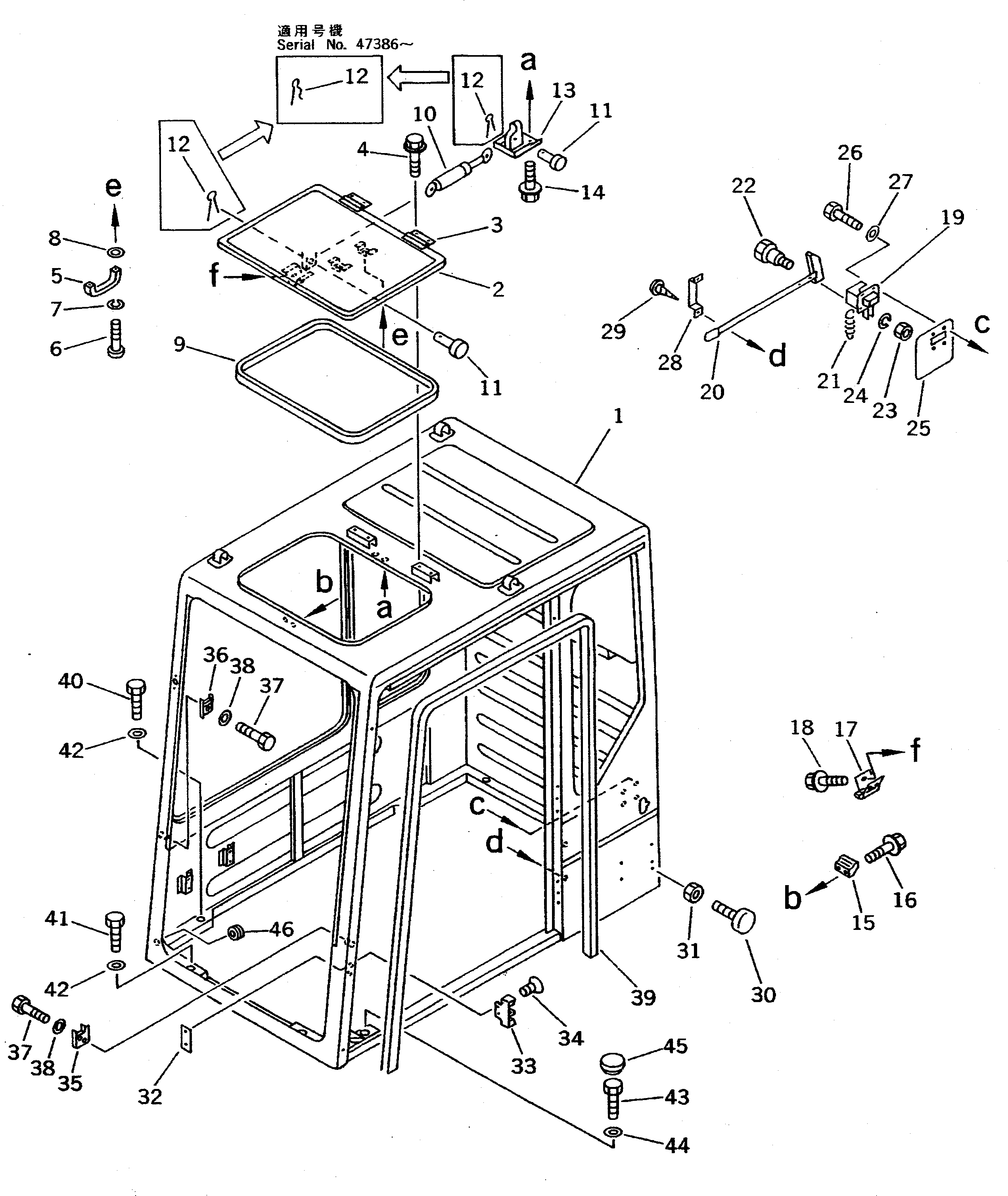 Komatsu parts book diagram for PC100-5 S/N 28001-UP: OPERATOR'S CAB (1/7) (CAB)(#28001-28312)