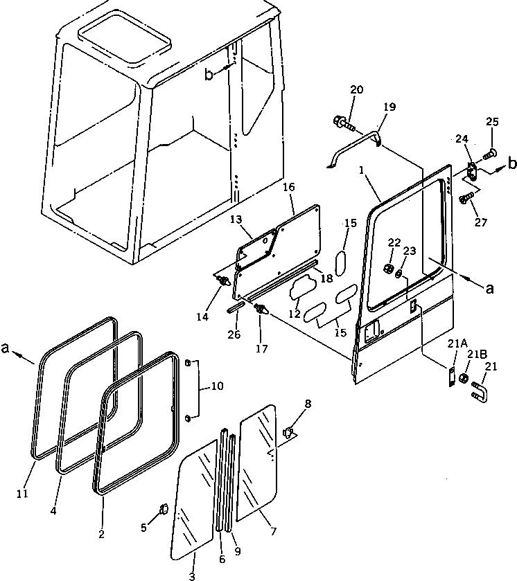 Komatsu parts book diagram for PC100-5 S/N 28001-UP: OPERATOR'S CAB (6/7) (DOOR 1/2)(#28001-28312)