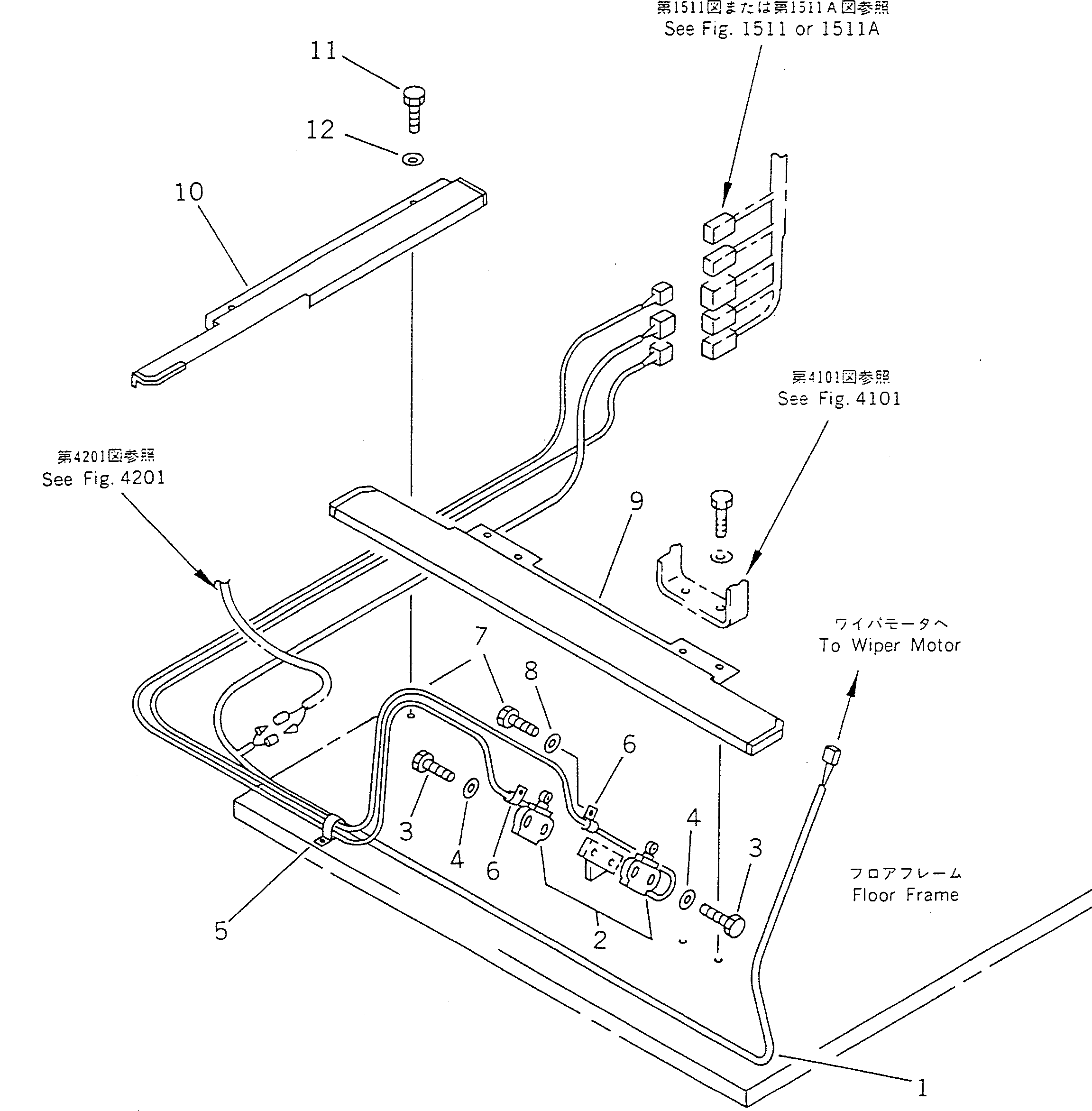 Komatsu parts book diagram for PC100-5 S/N 28001-UP: ELECTRICAL SYSTEM (WIPER MOTOR LINE) (FOR LONG LEVER CONTROL)