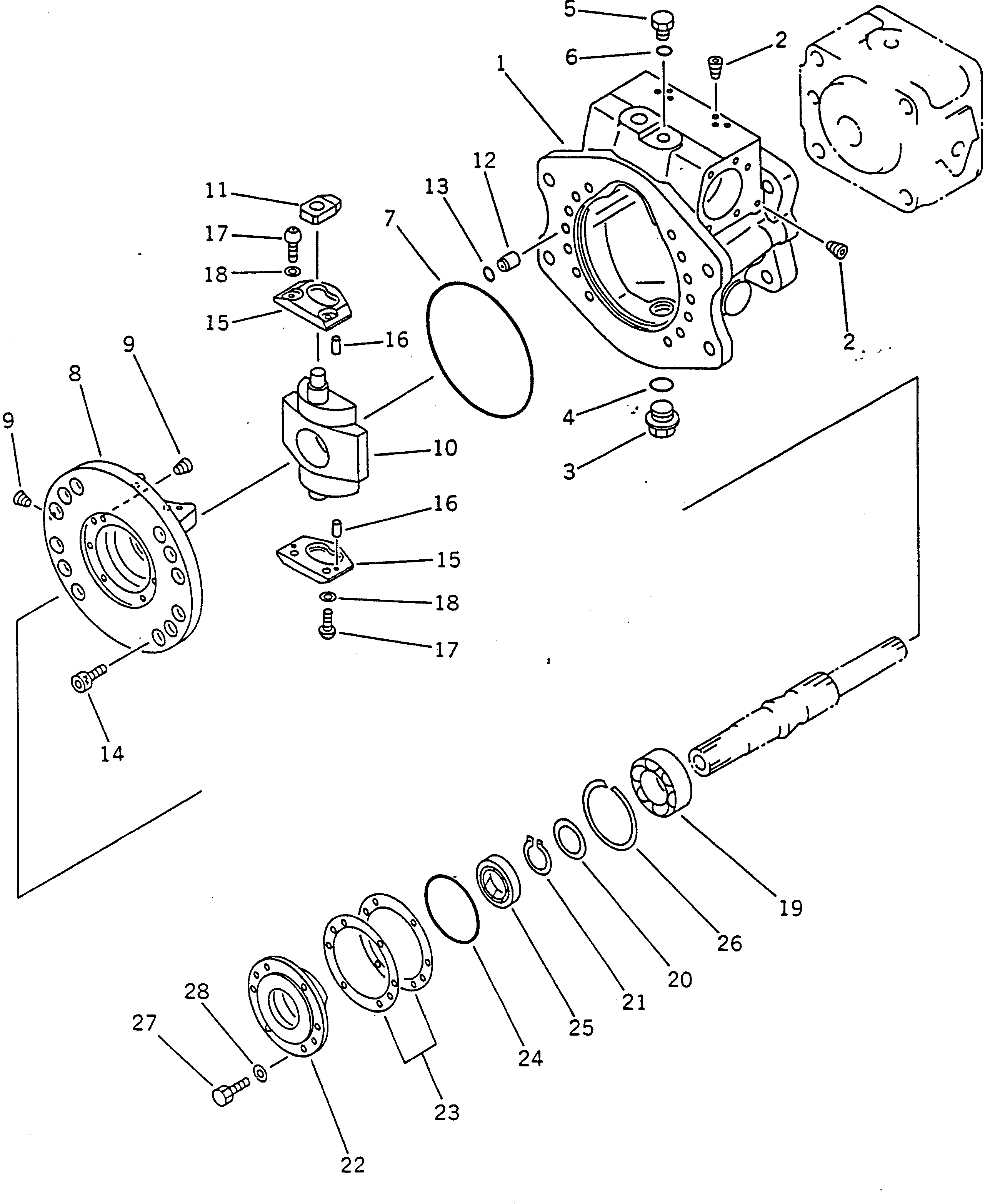 Komatsu parts book diagram for PC100-5 S/N 28001-UP: HYDRAULIC PUMP (PUMP SUB ASS'Y 1/5) (2/15)