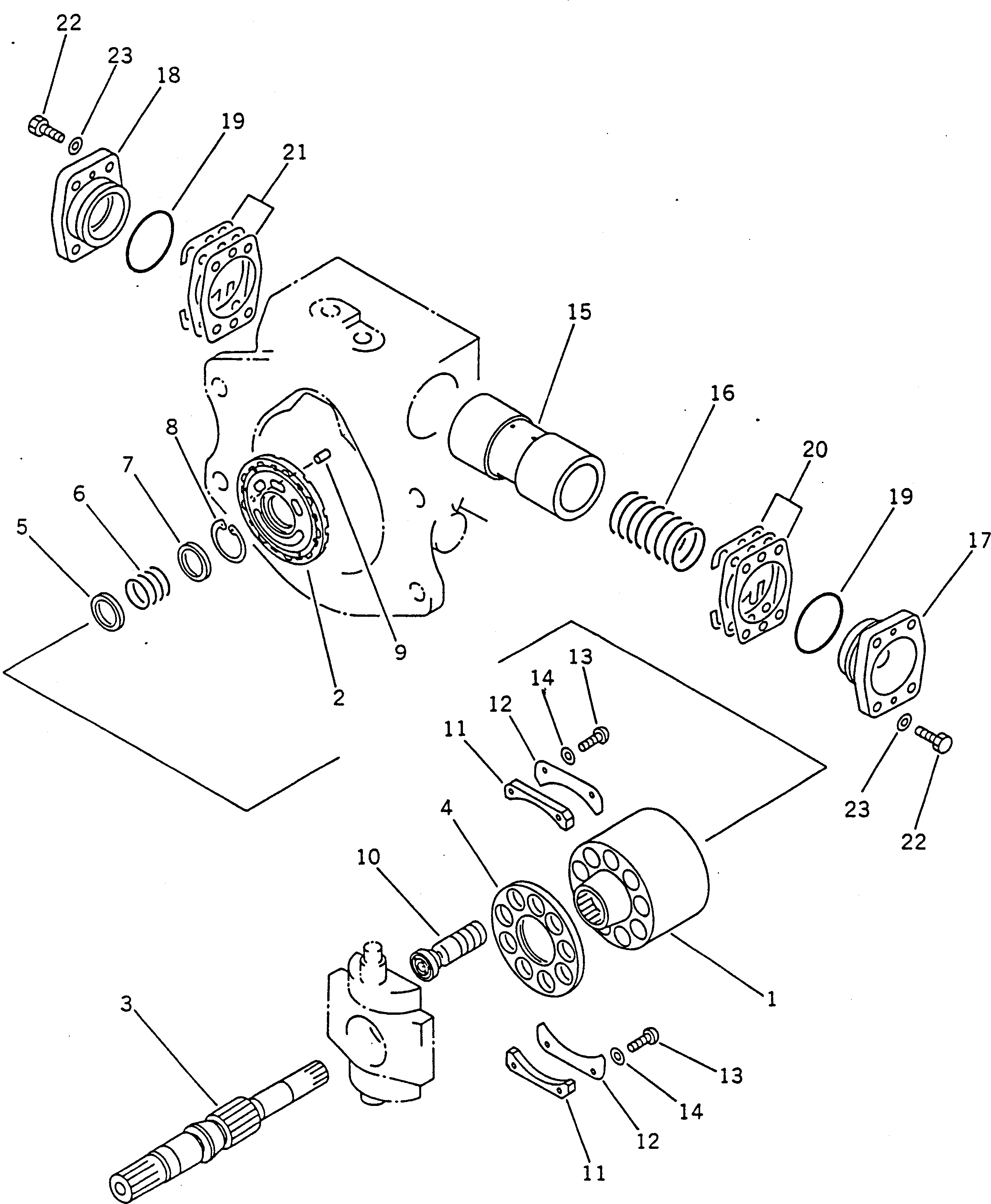 Komatsu parts book diagram for PC100-5 S/N 28001-UP: HYDRAULIC PUMP (PUMP SUB ASS'Y 2/5) (3/15)