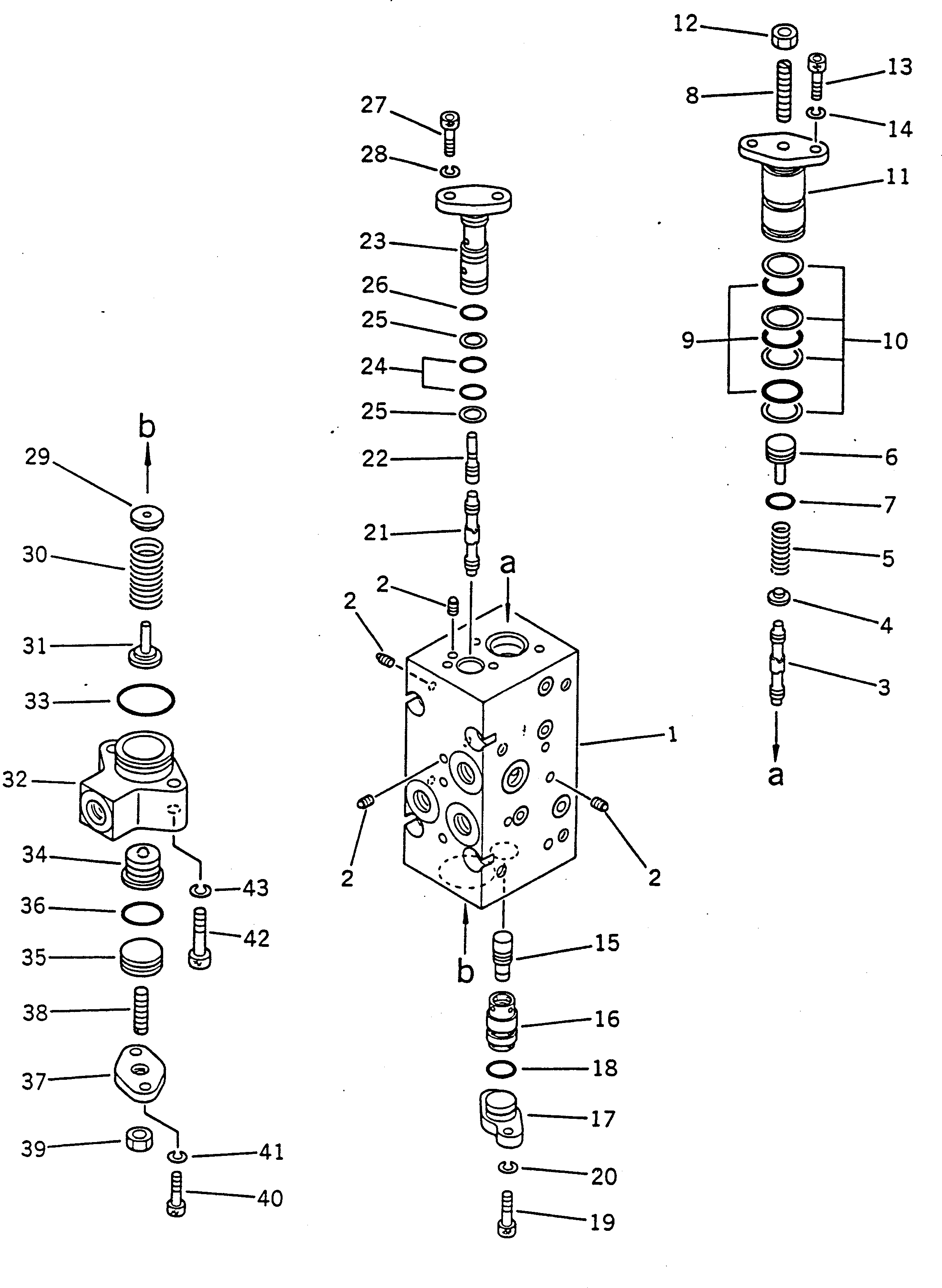 Komatsu parts book diagram for PC100-5 S/N 28001-UP: HYDRAULIC PUMP (C.O. AND N.C. VALVE ASS'Y ? FRONT) (9/15)