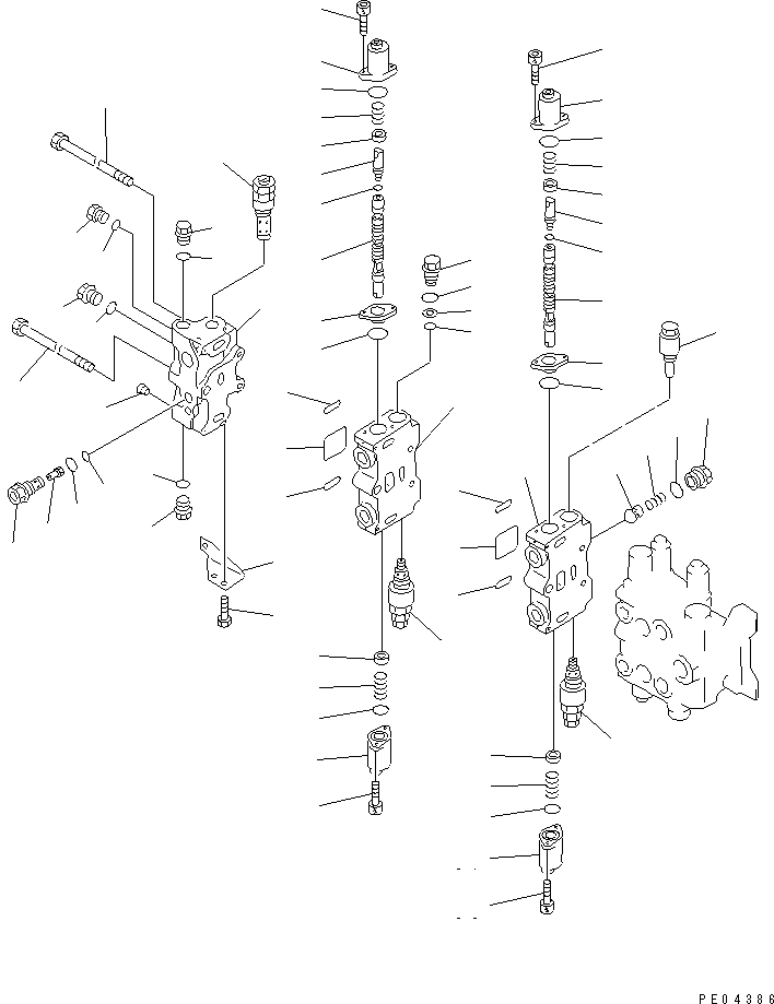 Komatsu parts book diagram for PC100-5 S/N 28001-UP: HYDRAULIC CONTROL VALVE R.H. (1/4) (FOR ADDITIONAL CIRCUIT LINE  ATTACHMENT)