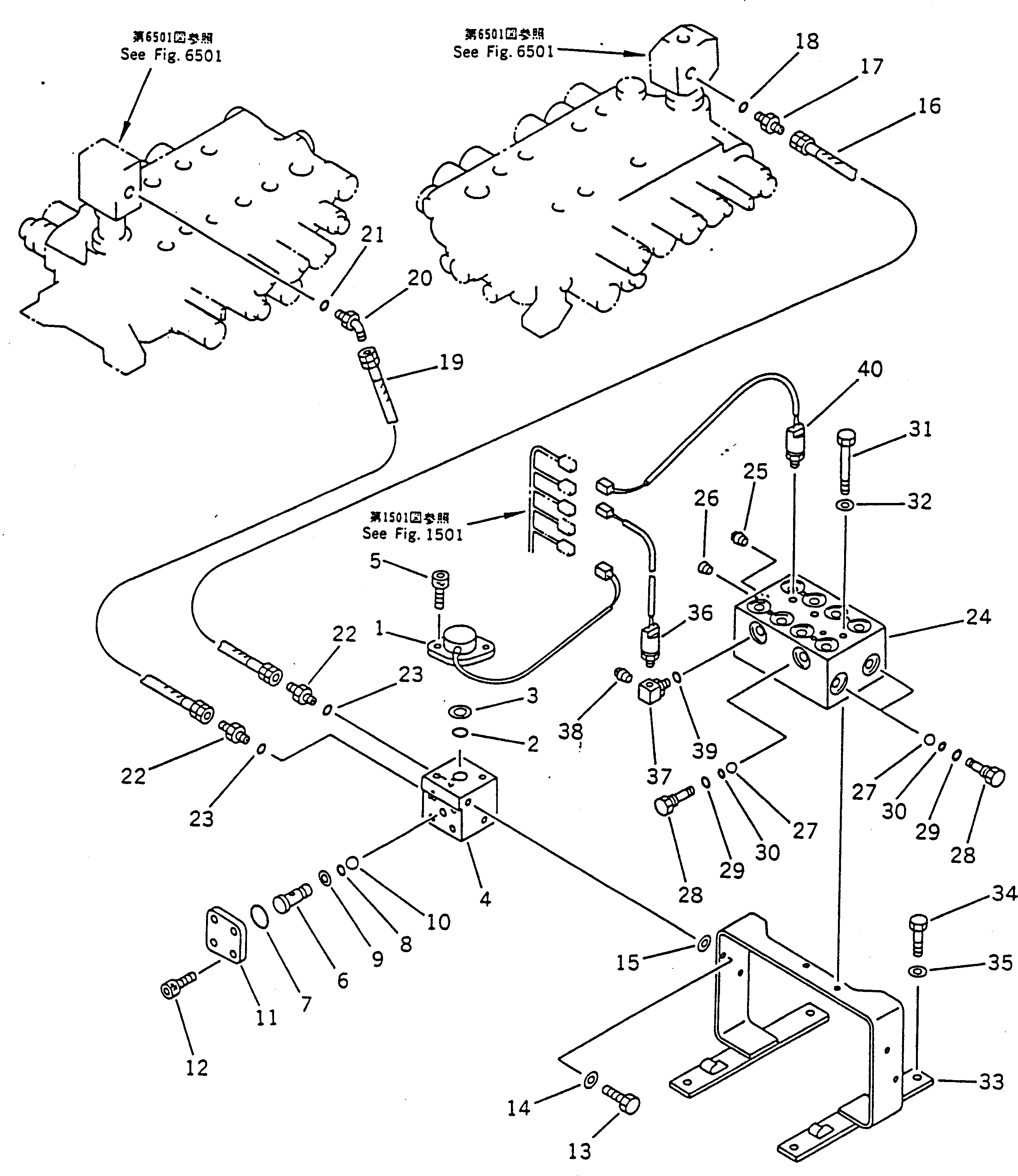 Komatsu parts book diagram for PC100-5 S/N 28001-UP: HYDRAULIC PIPING (PRESSURE SENSOR LINE AND SHUTTLE VALVE)