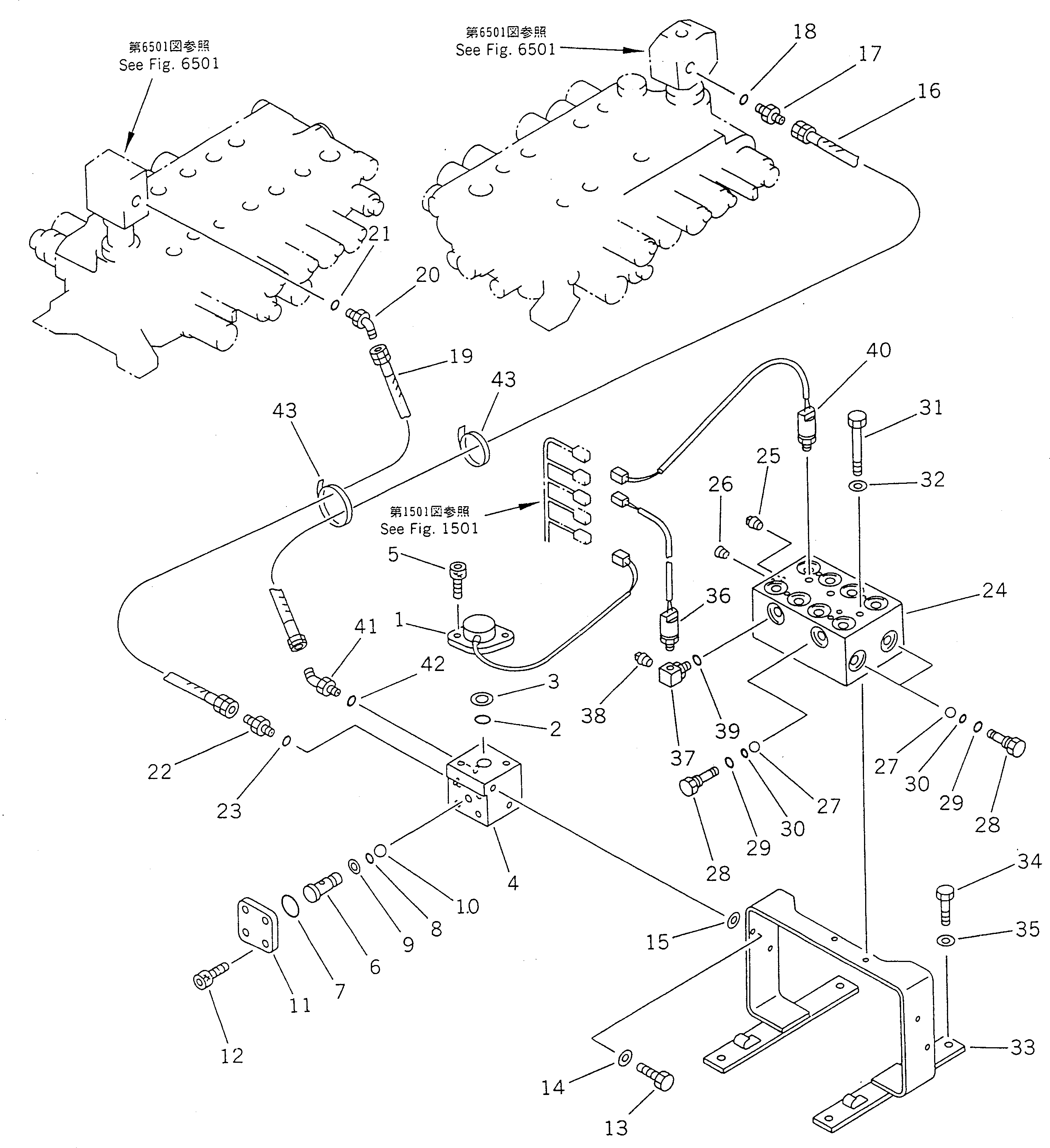 Excavators Komatsu / PC100-5 S/N 28001-UP(pc100-5r) / HYDRAULIC PIPING (PRESSURE SENSOR LINE AND SHUTTLE VALVE)        (FOR ATTACHMENT)(180690 : 6505)