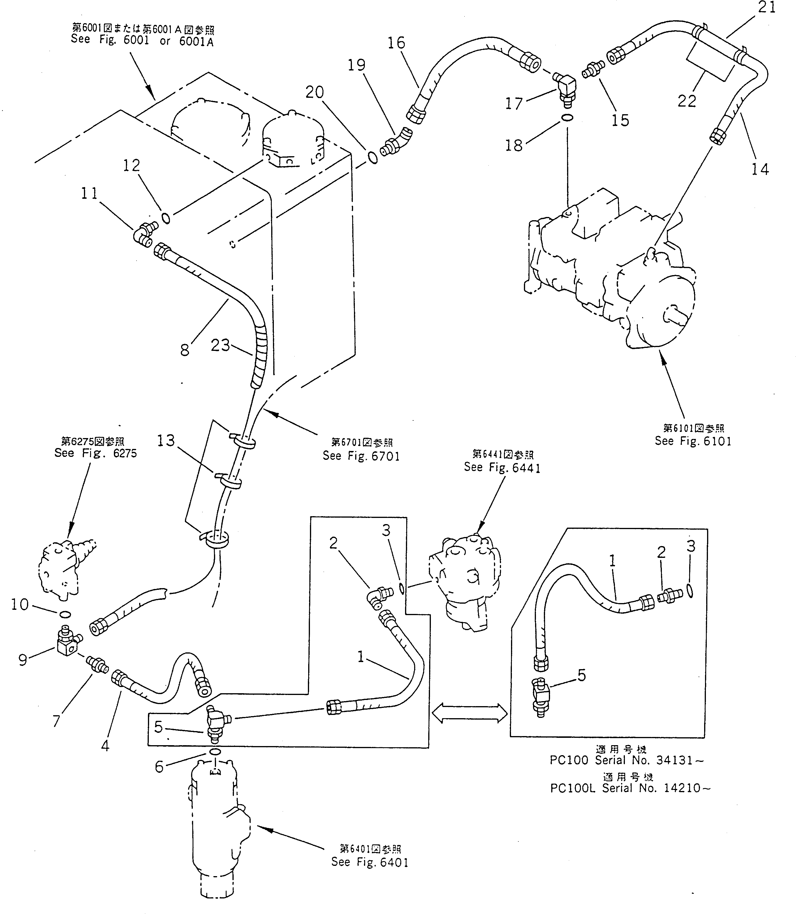 Excavators Komatsu / PC100-5 S/N 28001-UP(pc100-5r) / HYDRAULIC PIPING (DRAIN LINE)(180700 : 6521)