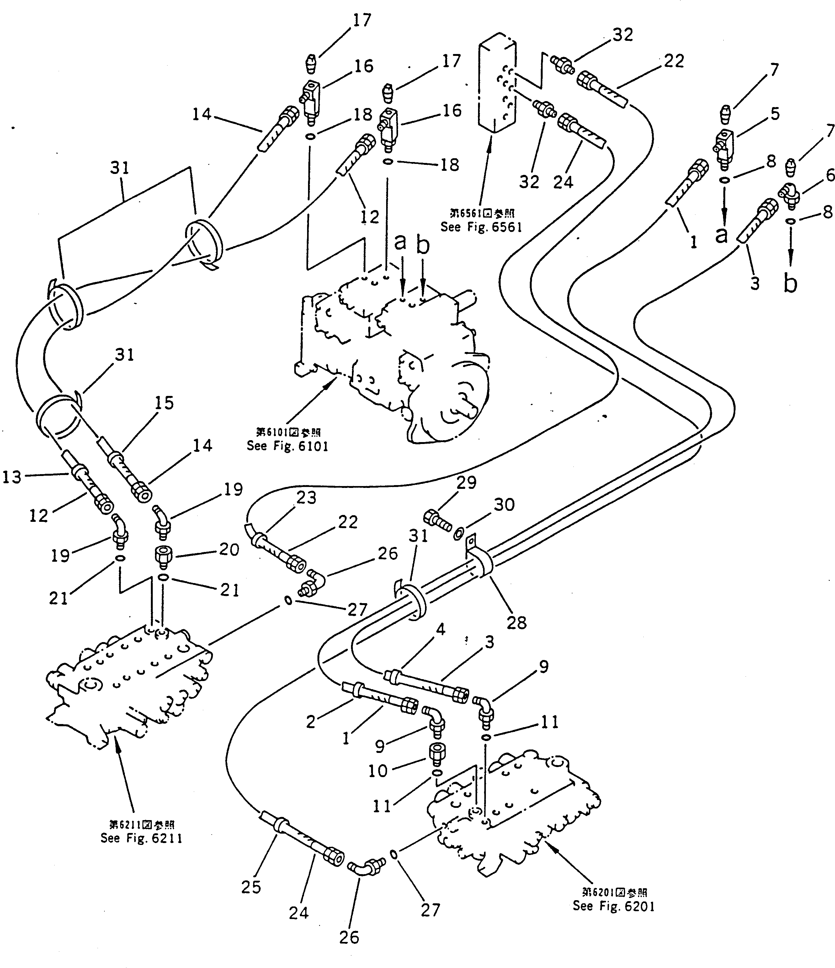 Komatsu parts book diagram for PC100-5 S/N 28001-UP: HYDRAULIC PIPING (PILOT CIRCUIT)