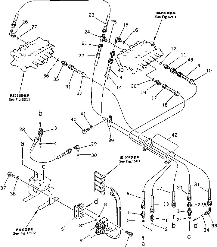 Komatsu parts book diagram for PC100-5 S/N 28001-UP: HYDRAULIC PIPING (P.P.C. PIPING 1/2) (FOR WRIST CONTROL LEVER)(#28001-29992)