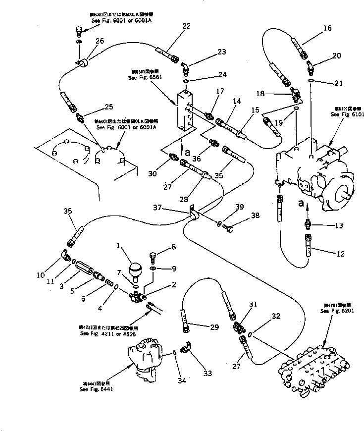 Komatsu parts book diagram for PC100-5 S/N 28001-UP: HYDRAULIC PIPING (PILOT PIPING 2/2)