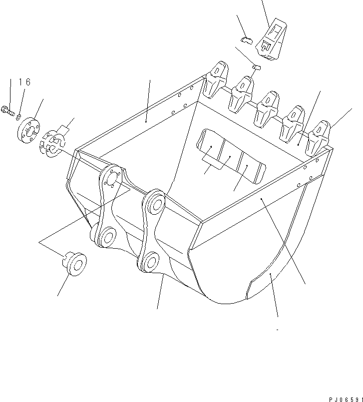 Komatsu parts book diagram for PC100-5 S/N 28001-UP: BUCKET ? 0.5M3 WIDTH 1000MM (VERTICAL PIN TYPE)
