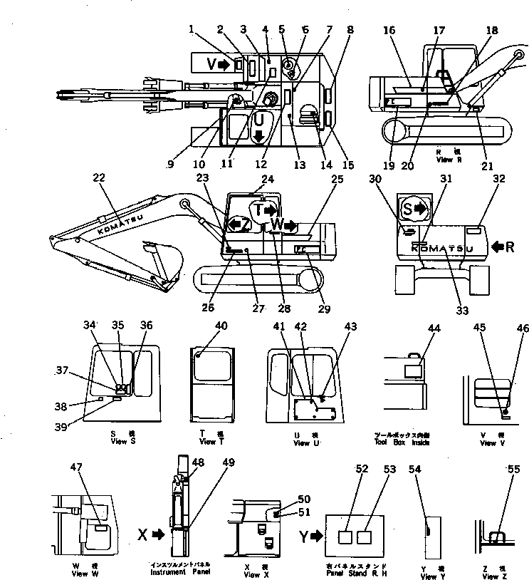 Komatsu parts book diagram for PC100-5 S/N 28001-UP: MARKS AND PLATES (FOR WRIST CONTROL LEVER) (KOMATSU PATTERN)     (JAPANESE)(#28001-29805)