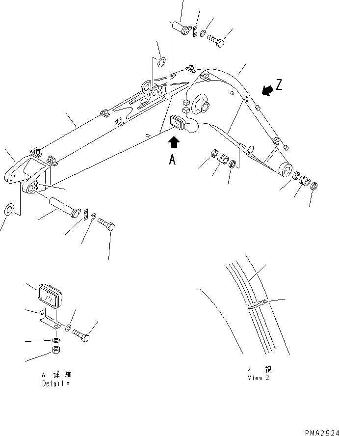 Excavators Komatsu / PC100-6 S/N 40001-UP(pc100-6c) / BOOM (BOOM ? WORK LAMP AND PIN) (1-ACTUATER ATTACHMENT)(#41230-42156)(360050 : T1110-01A2A)