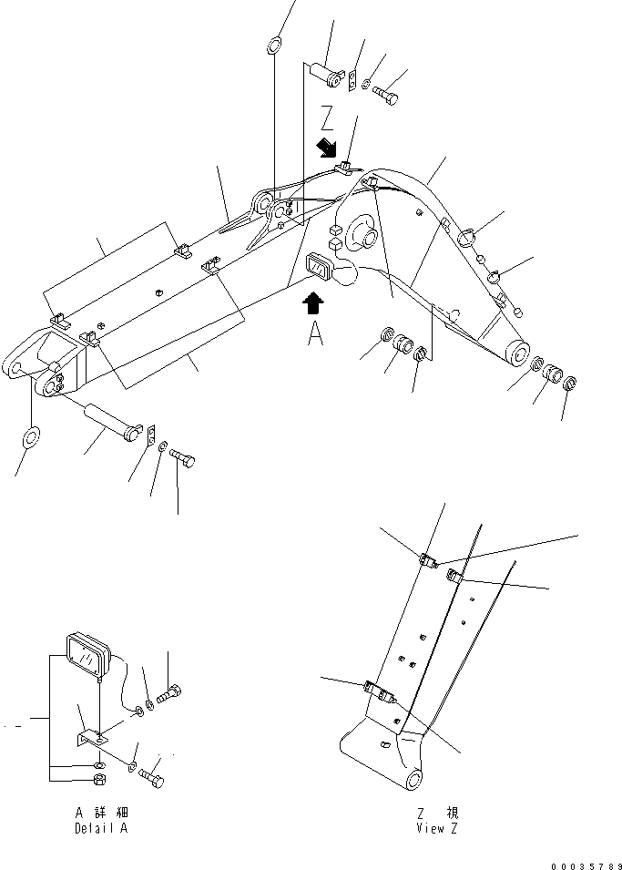Excavators Komatsu / PC100-6 S/N 40001-UP(pc100-6c) / BOOM (BOOM ? WORK LAMP AND PIN) (FOR AUTO GREASE)(#42157-)(360120 : T1110-01A7B)