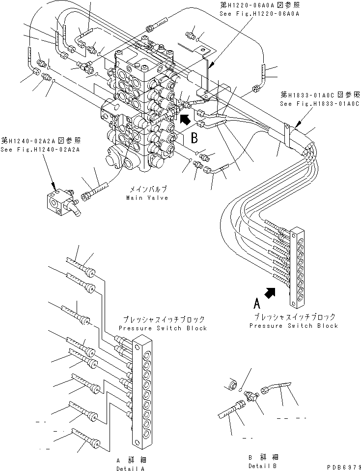 Excavators Komatsu / PC100-6 S/N 40001-UP(pc100-6r) / VALVE PIPING (PILOT) (WITH ARM LOCK VALVE)(#45000-46058)(150660 : H1220-04A1)
