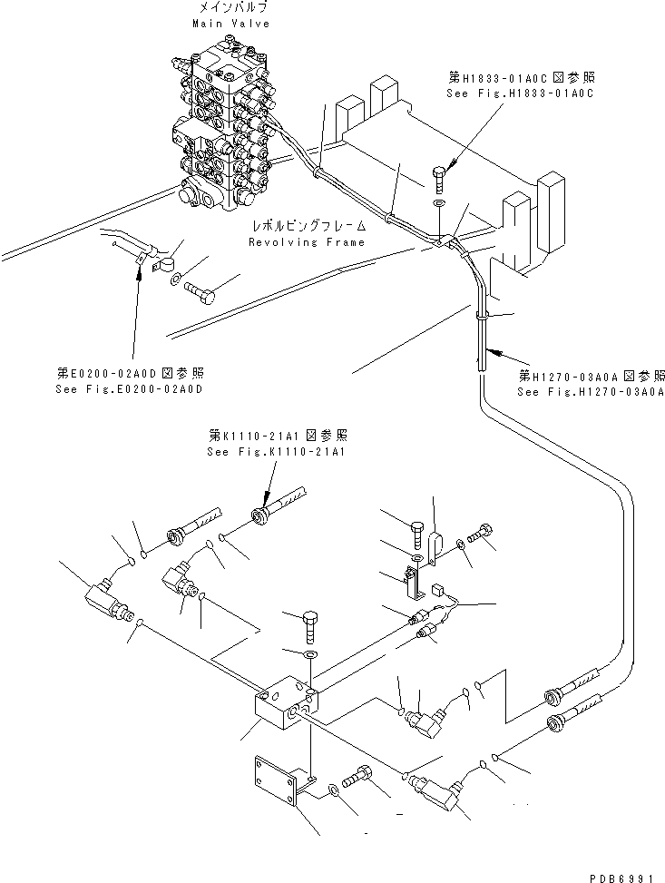 Excavators Komatsu / PC100-6 S/N 40001-UP(pc100-6r) / ATTACHMENT LINE (SWITCH BLOCK PIPING) (WITHOUT CONVERTIBLE VALVE)(1-ACTUATER ATTACHMENT)(#45000-)(151040 : H1270-06A8A)