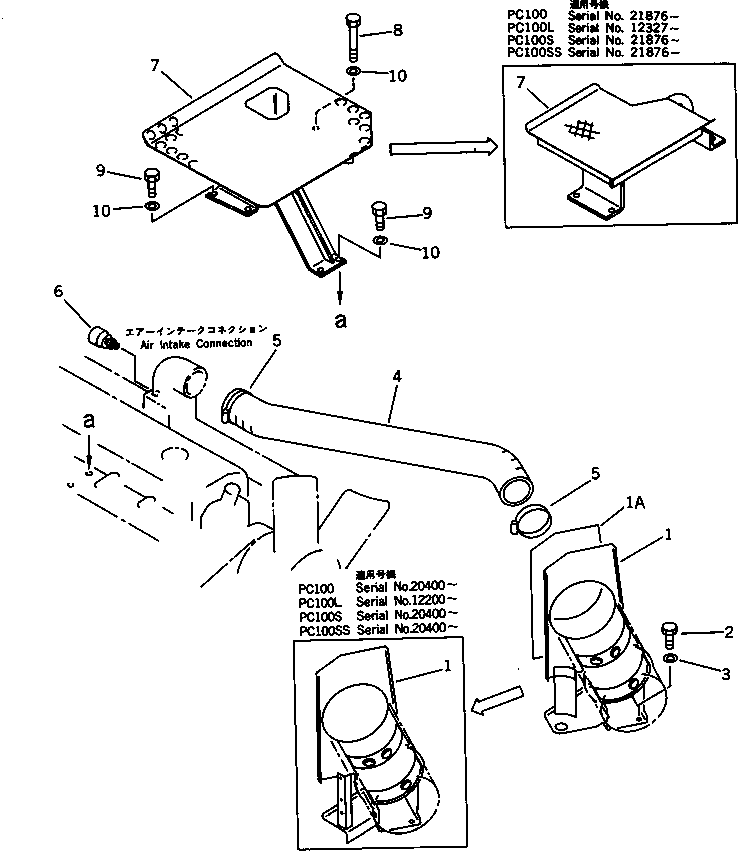 Excavators Komatsu / PC100-3 S/N 18001-UP (TBG. Spec. (Germany))(pc100-7c) / AIR CLEANER CONNECTION(#.-)(030040 : 1051A)