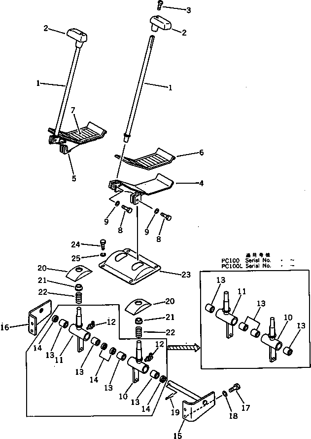 Excavators Komatsu / PC100-3 S/N 18001-UP (TBG. Spec. (Germany))(pc100-7c) / TRAVEL CONTROL LEVER AND PEDAL (FOR LONG LEVER CONTROL)(#18333-)(120090 : 4403A)