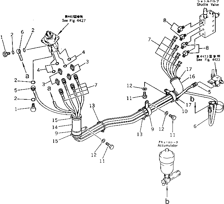 Excavators Komatsu / PC100-3 S/N 18001-UP (TBG. Spec. (Germany))(pc100-7c) / HYDRAULIC PIPING (VALVE TO PPC VALVE ? R.H.) (FOR WRIST CONTROL)(120260 : 4419)