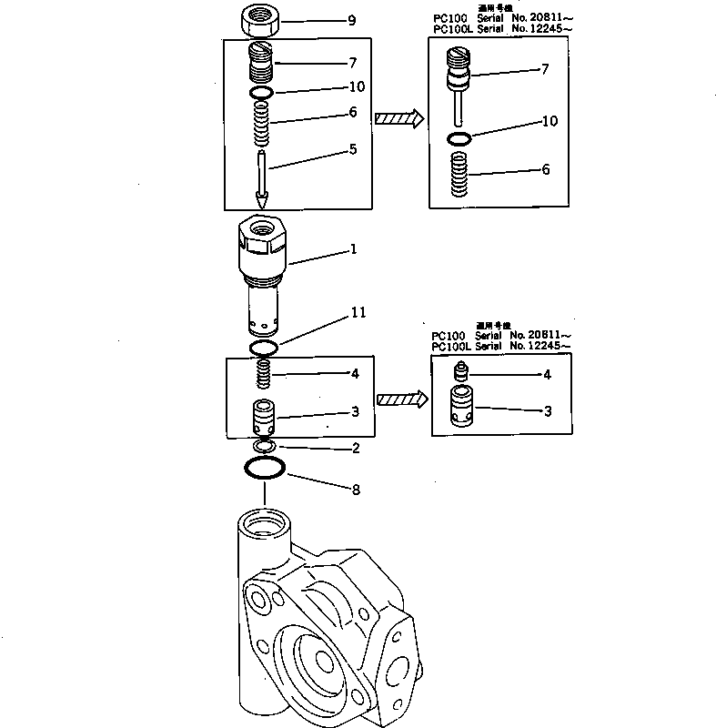 Excavators Komatsu / PC100-3 S/N 18001-UP (TBG. Spec. (Germany))(pc100-7c) / RELIEF VALVE(180140 : 6018)
