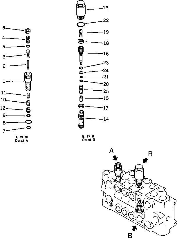 Excavators Komatsu / PC100-3 S/N 18001-UP (TBG. Spec. (Germany))(pc100-7c) / CONTROL VALVE ? R.H. (3/4) (FOR WRIST CONTROL)(180320 : 6217)
