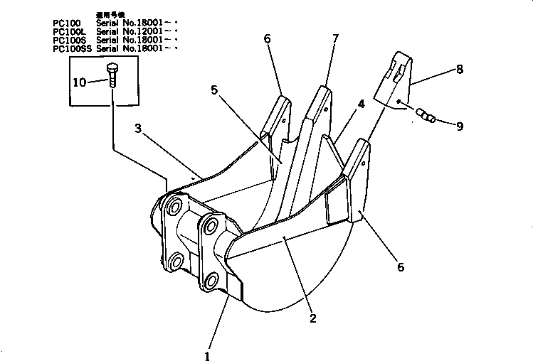 Excavators Komatsu / PC100-3 S/N 18001-UP (TBG. Spec. (Germany))(pc100-7c) / RIPPER BUCKET(210140 : 7151)