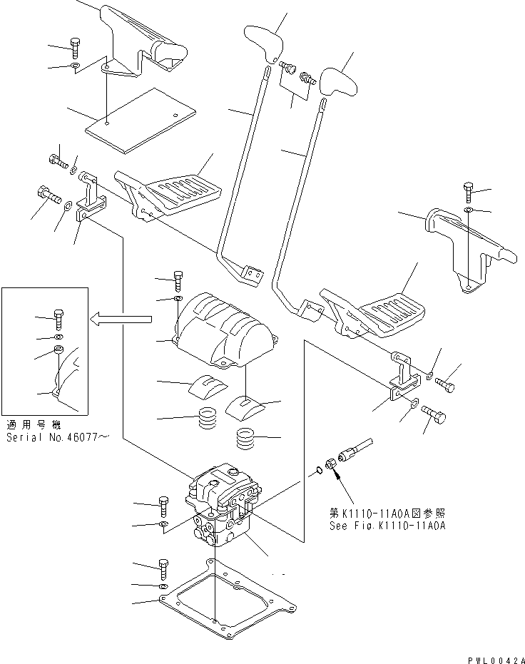 Excavators Komatsu / PC100-6S S/N 40001-UP(pc100-8r) / FLOOR FRAME (TRAVEL LEVER)(#45203-46604)(211410 : K1110-10A0A)