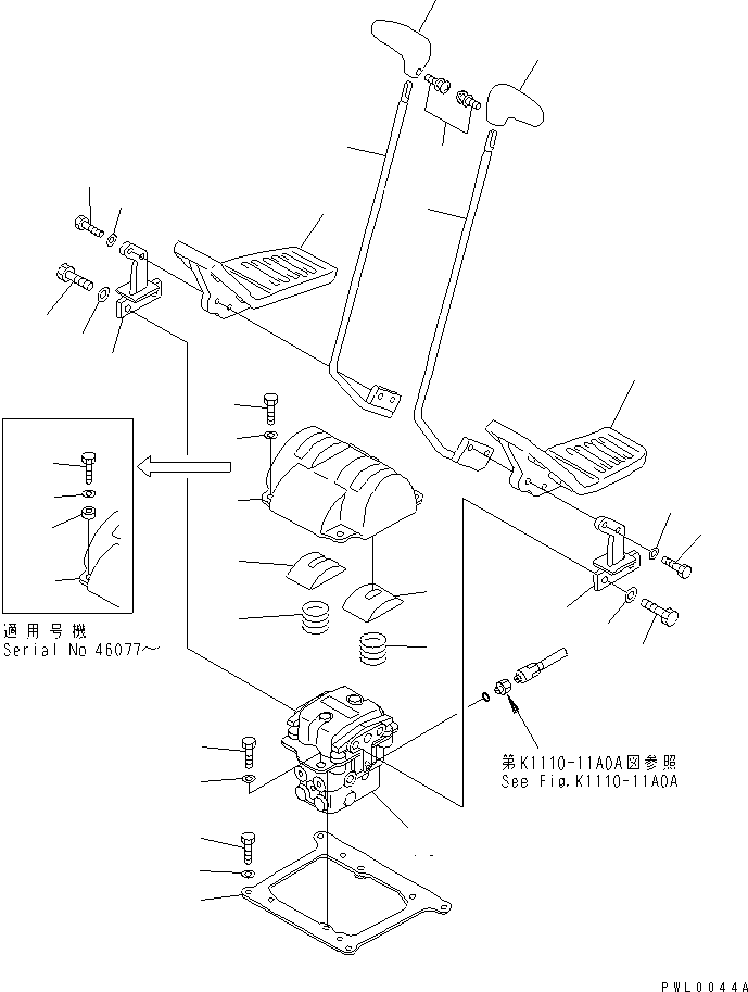Excavators Komatsu / PC100-6S S/N 40001-UP(pc100-8r) / FLOOR FRAME (TRAVEL LEVER) (2 ACTUATOR)(#45203-46604)(211470 : K1110-10A8A)
