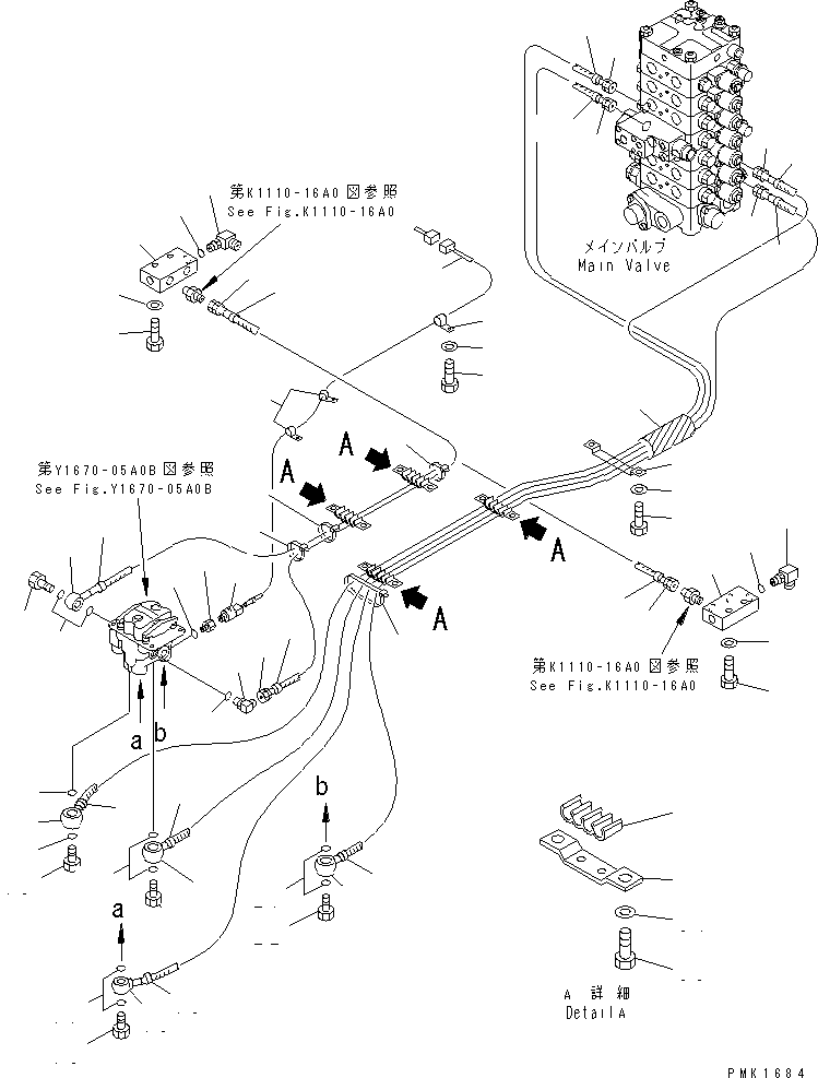 Excavators Komatsu / PC100-6S S/N 40001-UP(pc100-8r) / FLOOR FRAME (P.P.C. TRAVEL PIPING)(#45203-46058)(211500 : K1110-11A0A)