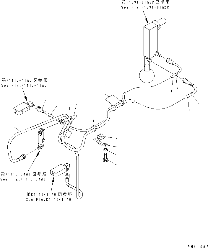 Excavators Komatsu / PC100-6S S/N 40001-UP(pc100-8r) / FLOOR FRAME (P.P.C. TRAVEL BLOCK PIPING)(#45000-46058)(211600 : K1110-15A0)