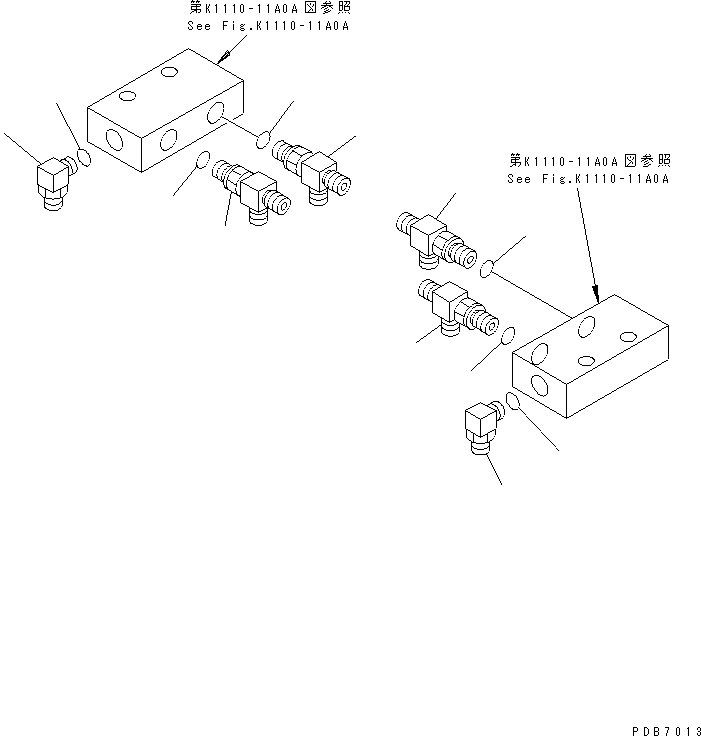 Excavators Komatsu / PC100-6S S/N 40001-UP(pc100-8r) / FLOOR FRAME (P.P.C. TRAVEL BLOCK PILOT) (2 ACTUATOR)(#45000-46058)(211630 : K1110-16A8)