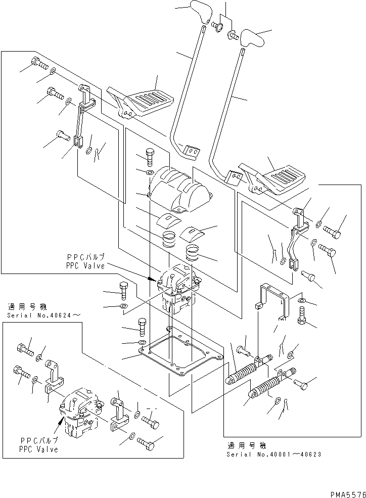 Excavators Komatsu / PC100-6S S/N 40001-UP(pc100-8r) / FLOOR (TRAVEL LEVER) (1 OR 2-ACTUATER ATTACHMENT)(#40001-44999)(211850 : K1410-01A4)