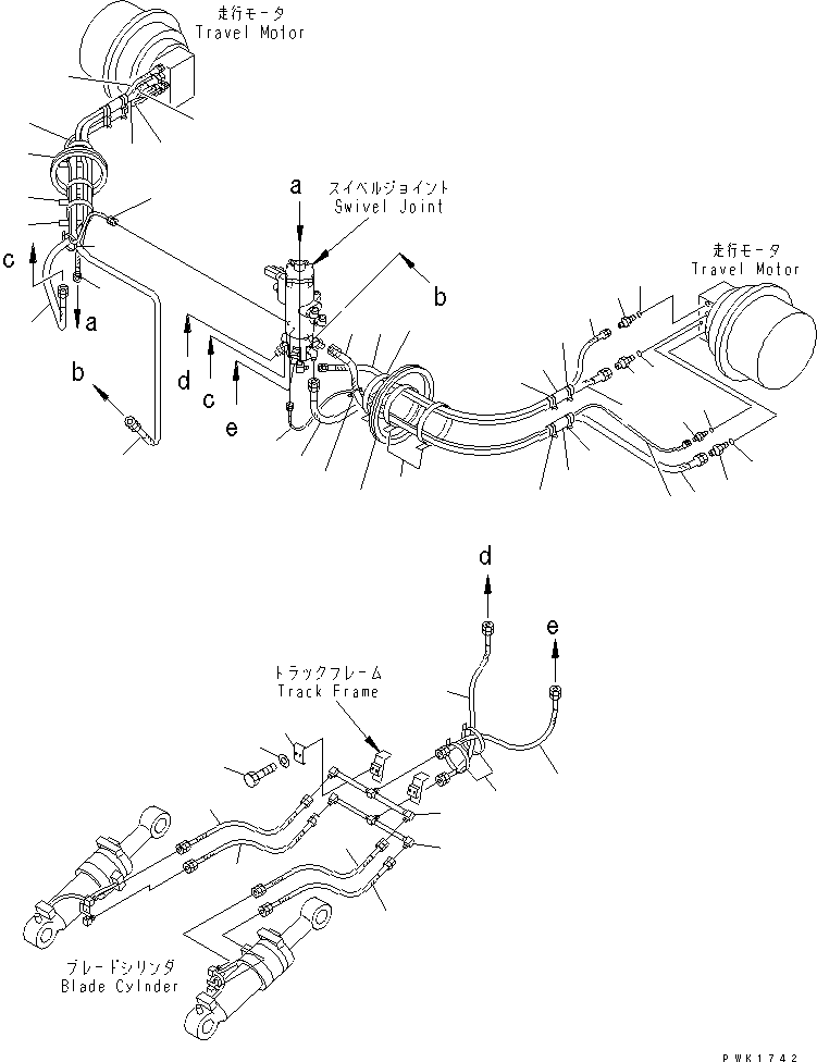 Excavators Komatsu / PC100-6S S/N 40001-UP(pc100-8r) / TRAVEL AND BLADE PIPING (LOWER) (WITH BLADE)(#45000-)(300040 : P1120-01A3A)