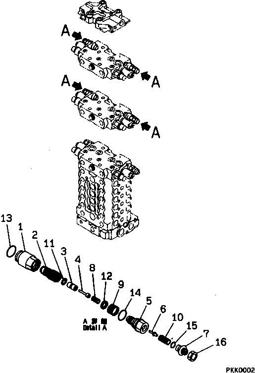 Excavators Komatsu / PC100-6S S/N 40001-UP(pc100-8r) / MAIN VALVE (3-ACTUATOR) (12/12)(#41401-42553)(483840 : Y1666-12A0B)