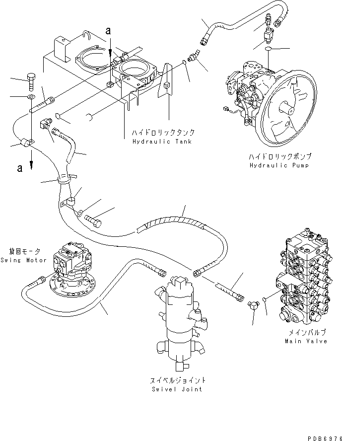 Komatsu parts book diagram for PC100-6Z S/N 40001-UP: DRAIN LINE (WITH BOOM LOCK VALVE)(#45000-)