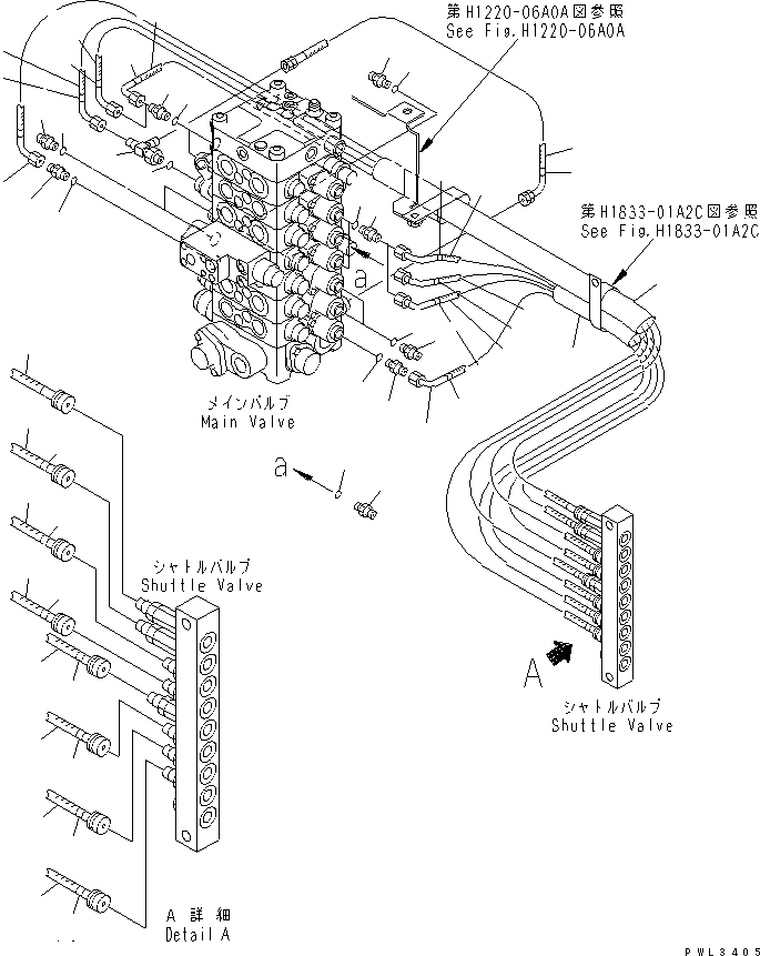 Komatsu parts book diagram for PC100-6Z S/N 40001-UP: VALVE PIPING (PILOT)(#46059-46826)