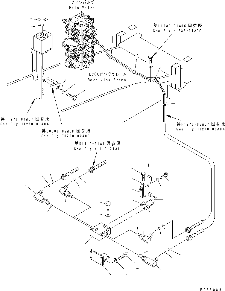 Excavators Komatsu / PC100-6Z S/N 40001-UP(pc100-9r) / ATTACHMENT LINE (SWITCH BLOCK PIPING AND MARK)                   (1-ACTUATER ATTACHMENT)(#45000-)(150350 : H1270-06A0A)