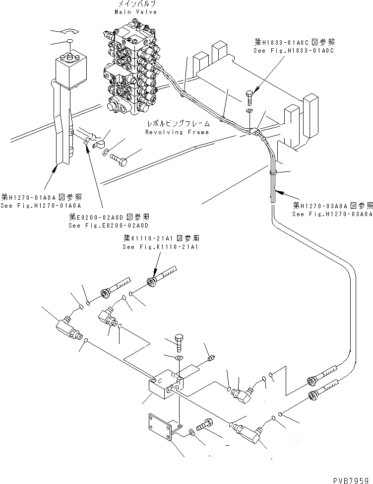 Komatsu parts book diagram for PC100-6Z S/N 40001-UP: ATTACHMENT LINE (SWITCH BLOCK PIPING AND MARK)                   (1-ACTUATER ATTACHMENT) (CUSTOM)(#45000-46826)